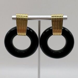 NAPIER Vintage Black & Gold Door Knocker Earrings
